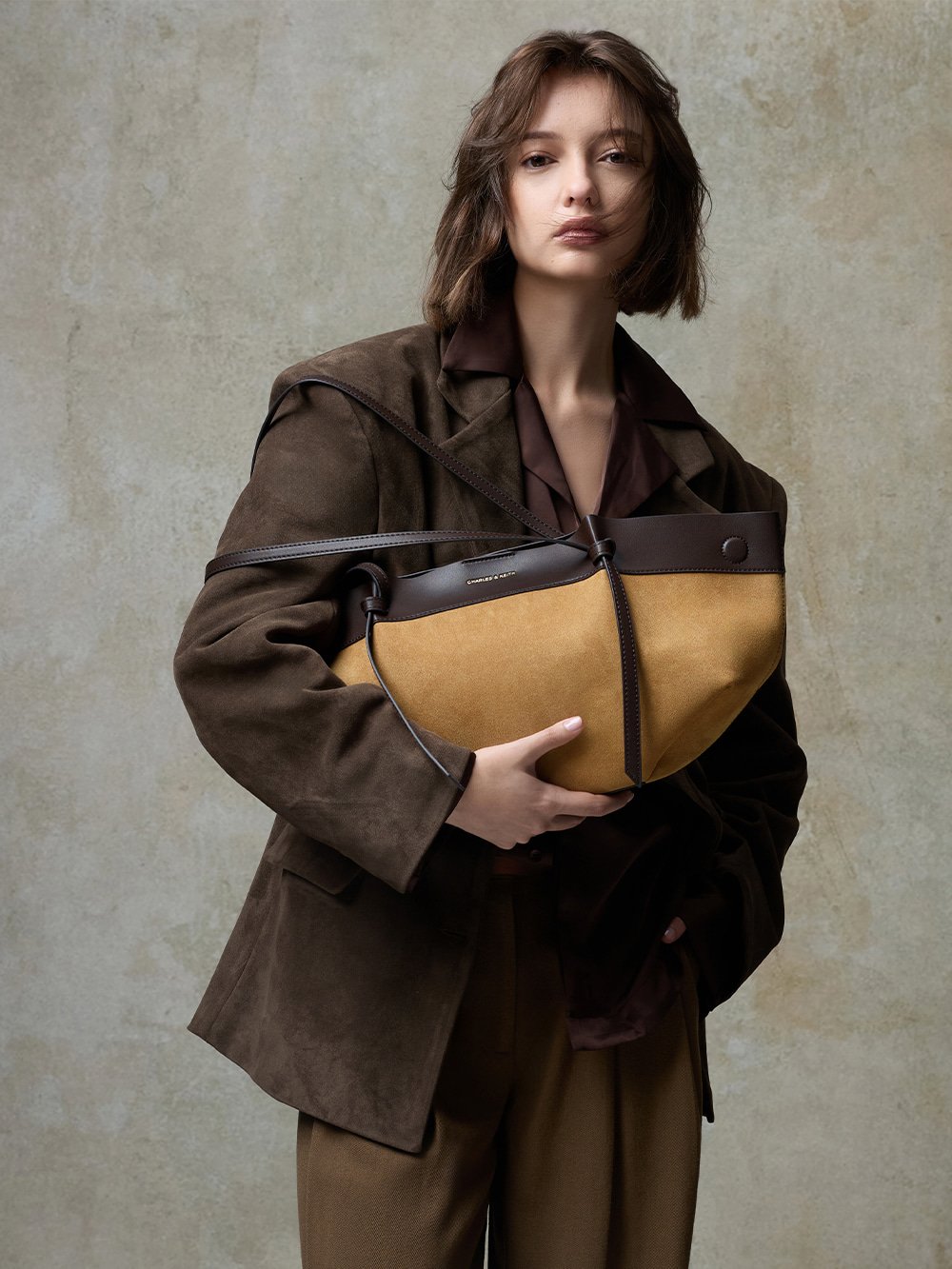 Calla 麂皮托特包 - 黃褐色 - CHARLES & KEITH