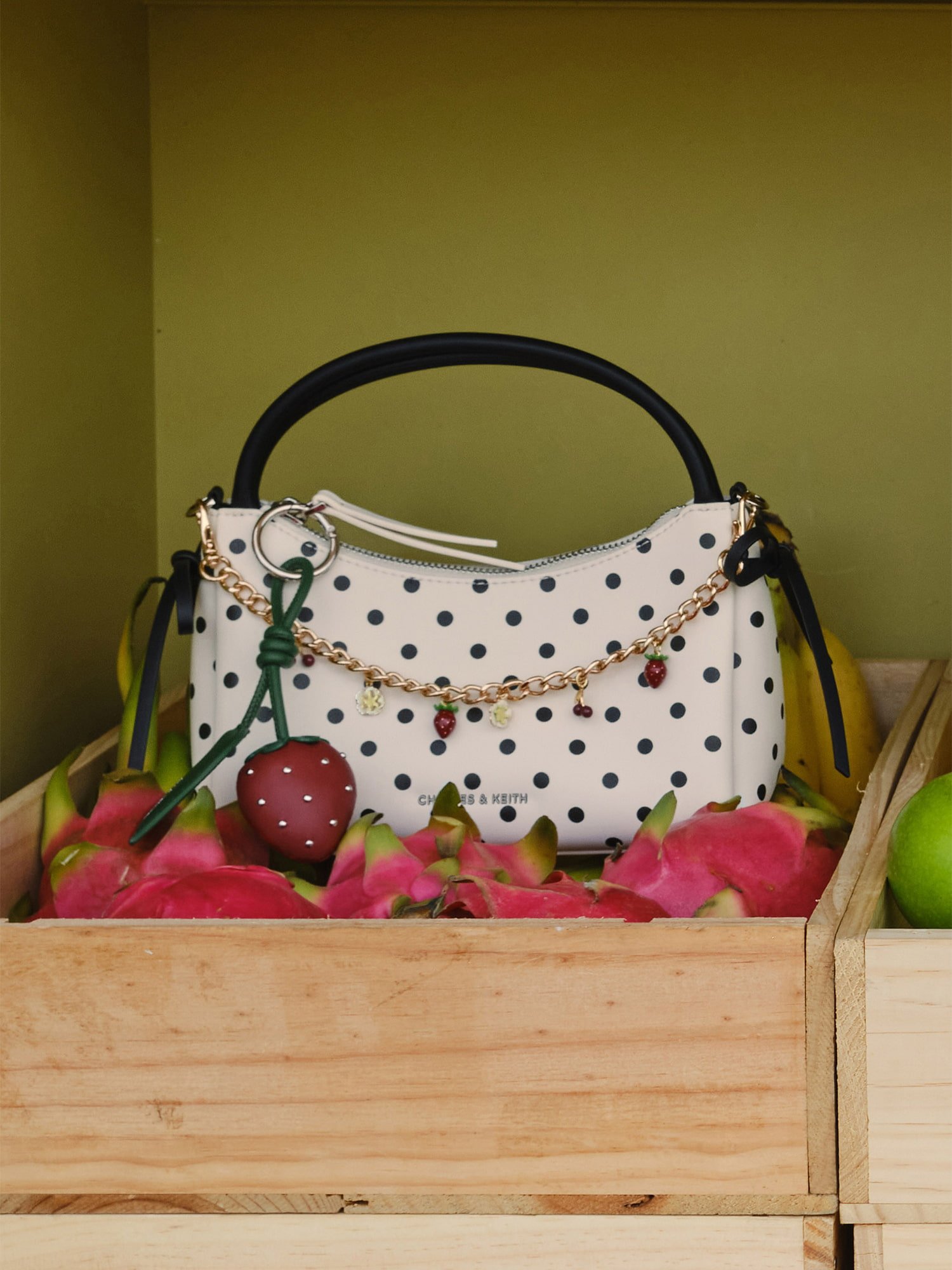 Cream Hazel Polka-Dot Bow Top Handle Bag -  CHARLES & KEITH