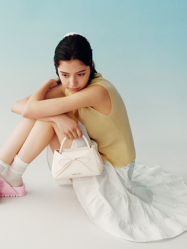 Hazel Bow Panel Top Handle Bag - Soft Pink - CHARLES & KEITH