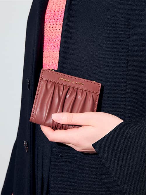 Ruched Short Wallet, Chocolate