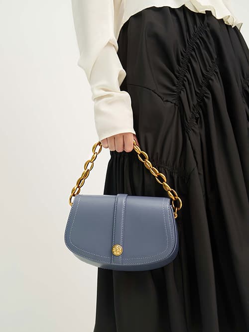 Blair Chain Handle Shoulder Bag, Denim Blue