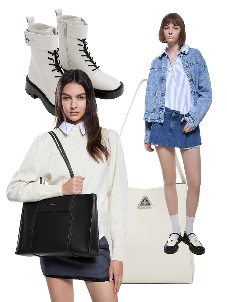 金屬綴飾樂福鞋、Trice 三角釦短靴、 Trice 三角釦大托特包、Shalia 托特包 - CHARLES & KEITH