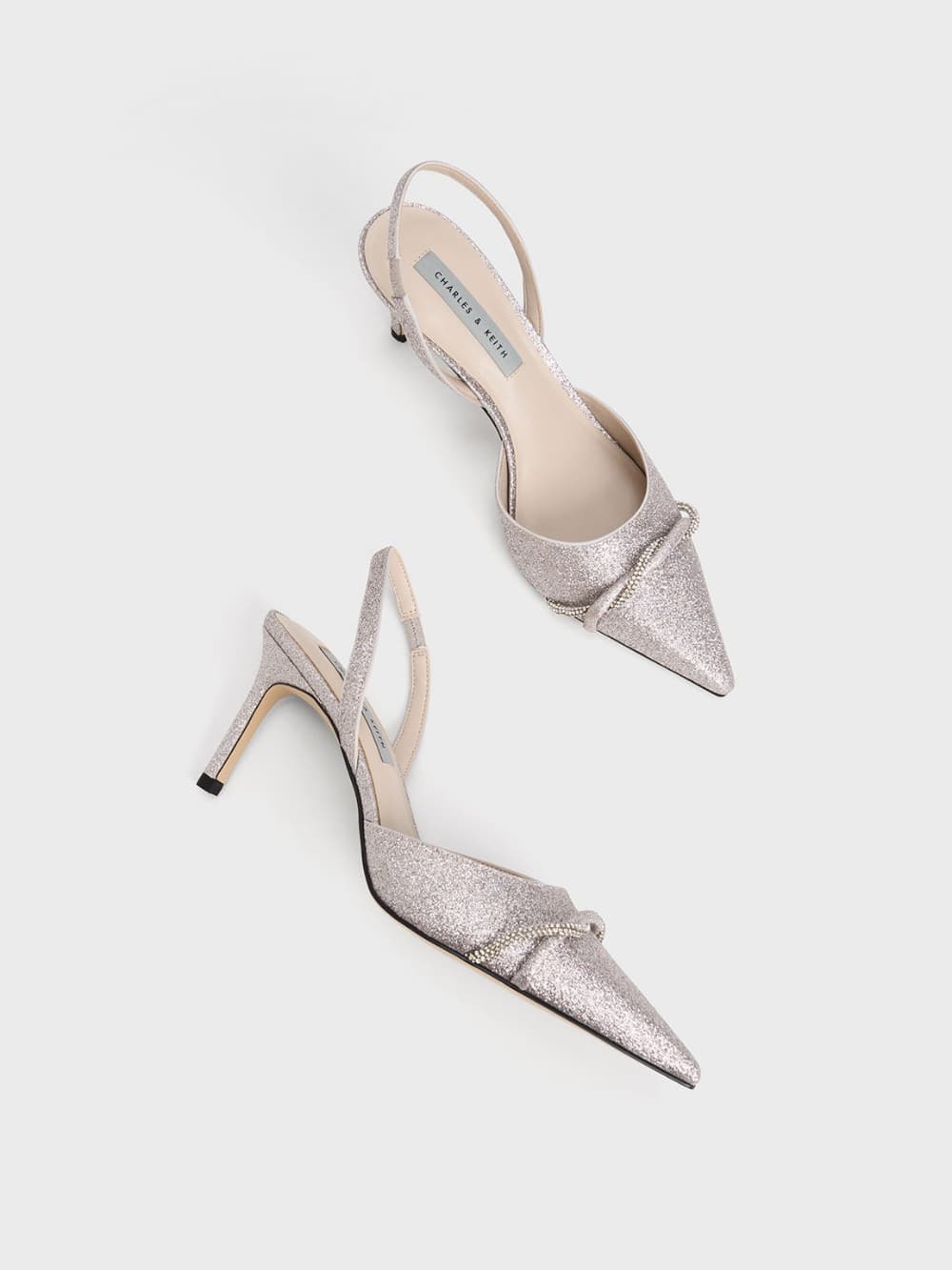 Women's silver twist detail glittered slingback pumps - CHARLES & KEITH