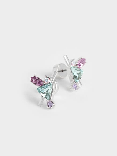 Crystal-Embellished Earrings, Silver