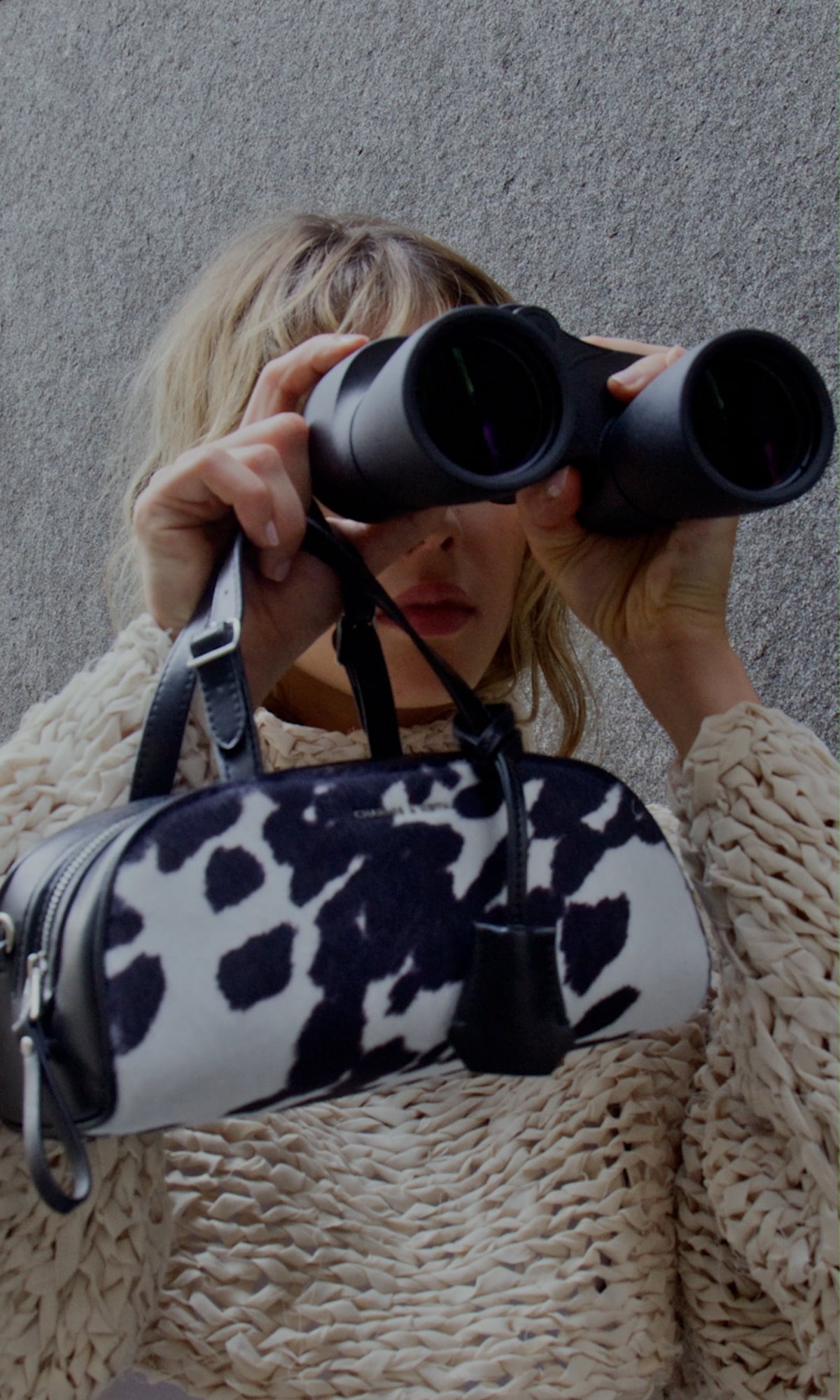 Vega Furry Cow-Print Elongated Bowling Bag, Vega Furry Cow-Print Hobo Bag, Emelia Faux Suede Slingback Flats - Black Textured - CHARLES & KEITH