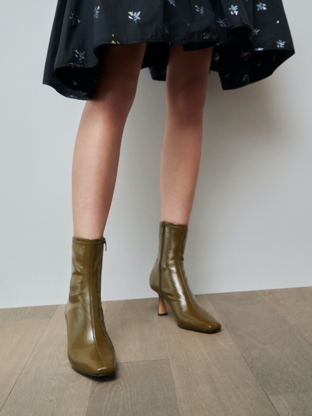Women’s sculptural heel ankle boots in olive - CHARLES & KEITH