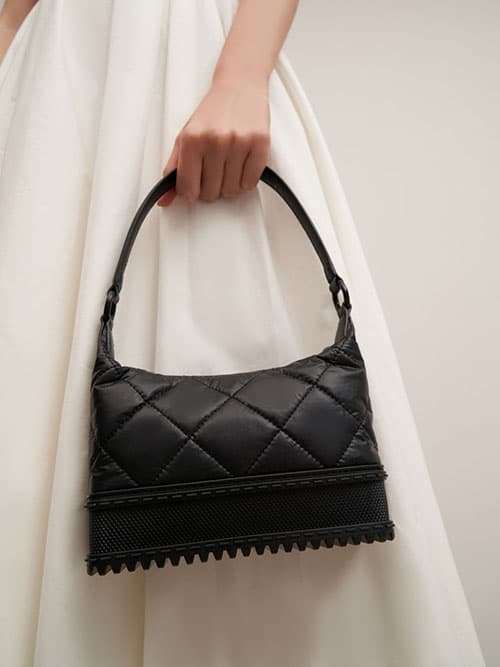 Single Handle Puffer Bag, Black