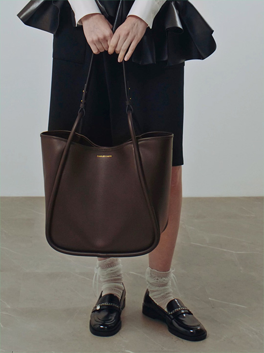 Espresso Brown Lyla Tubular Slouchy Tote Bag - CHARLES & KEITH