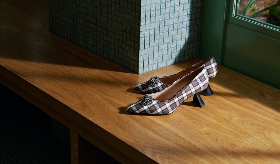 Women’s check-print embellished sculptural heel pumps – CHARLES & KEITH
