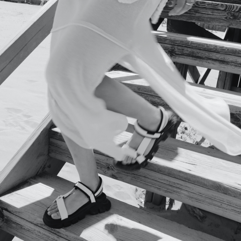 Women’s Grosgrain Sports Sandals in white, as seen on CHERI (close up) - CHARLES & KEITH