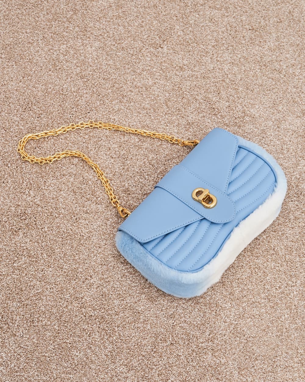 Women's light blue Aubrielle fur-trim panelled crossbody bag - CHARLES & KEITH