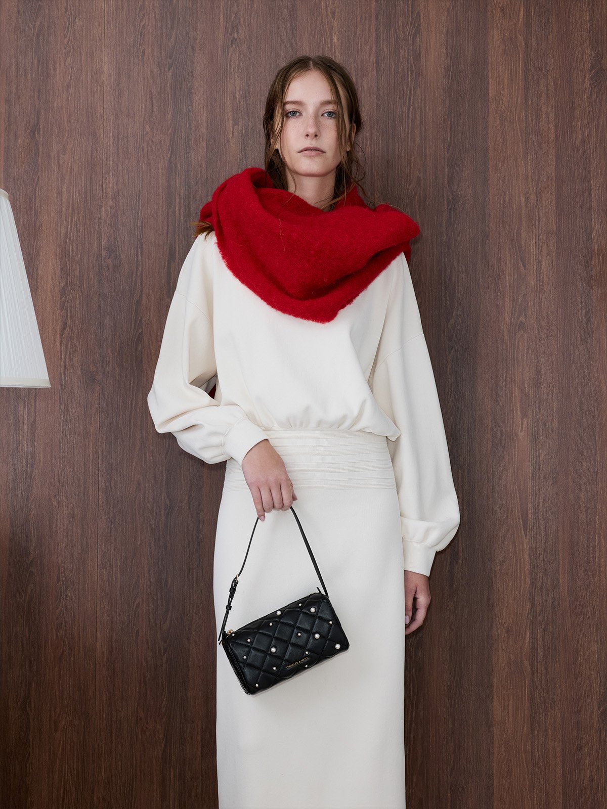 Black Janie Pearl-Embellished Quilted Shoulder Bag- CHARLES & KEITH