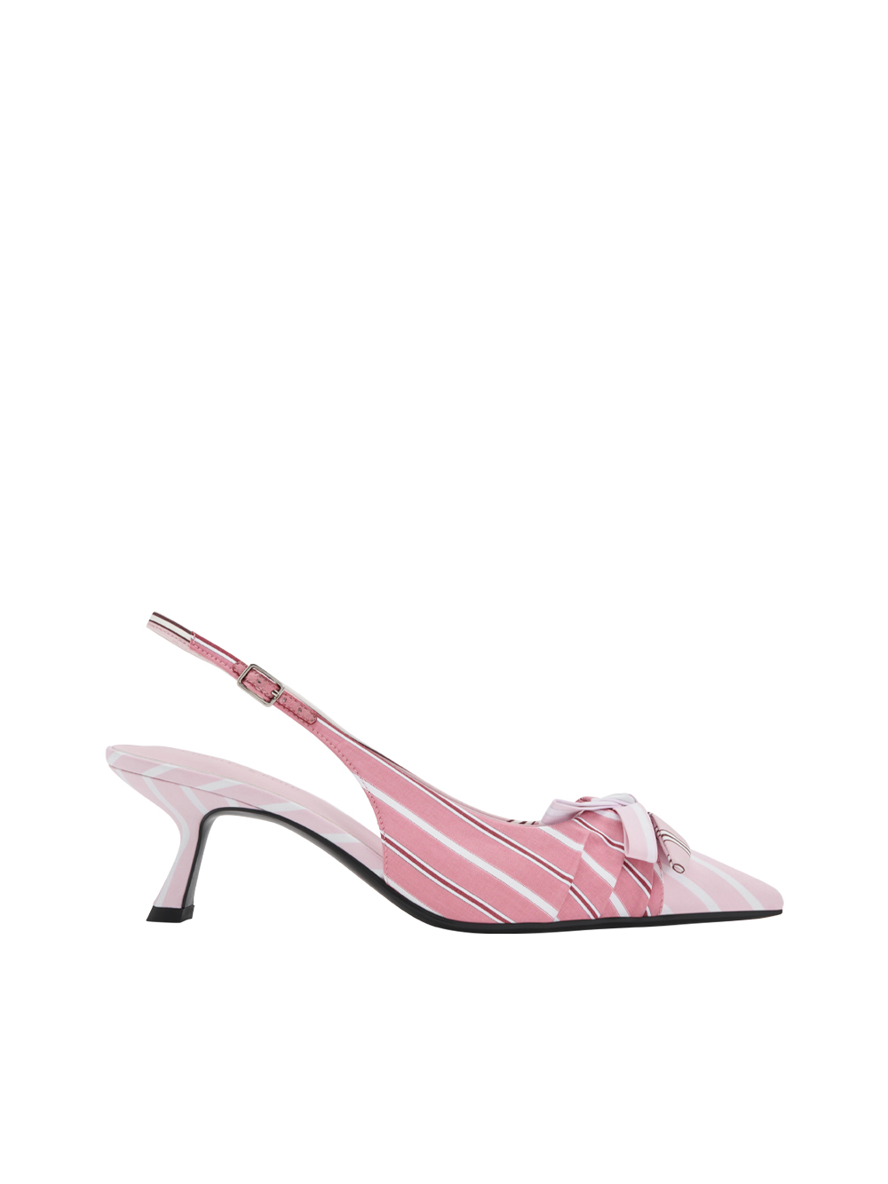 Striped Knot-Bow Pointed Slingback Pumps - CHARLES & KEITH