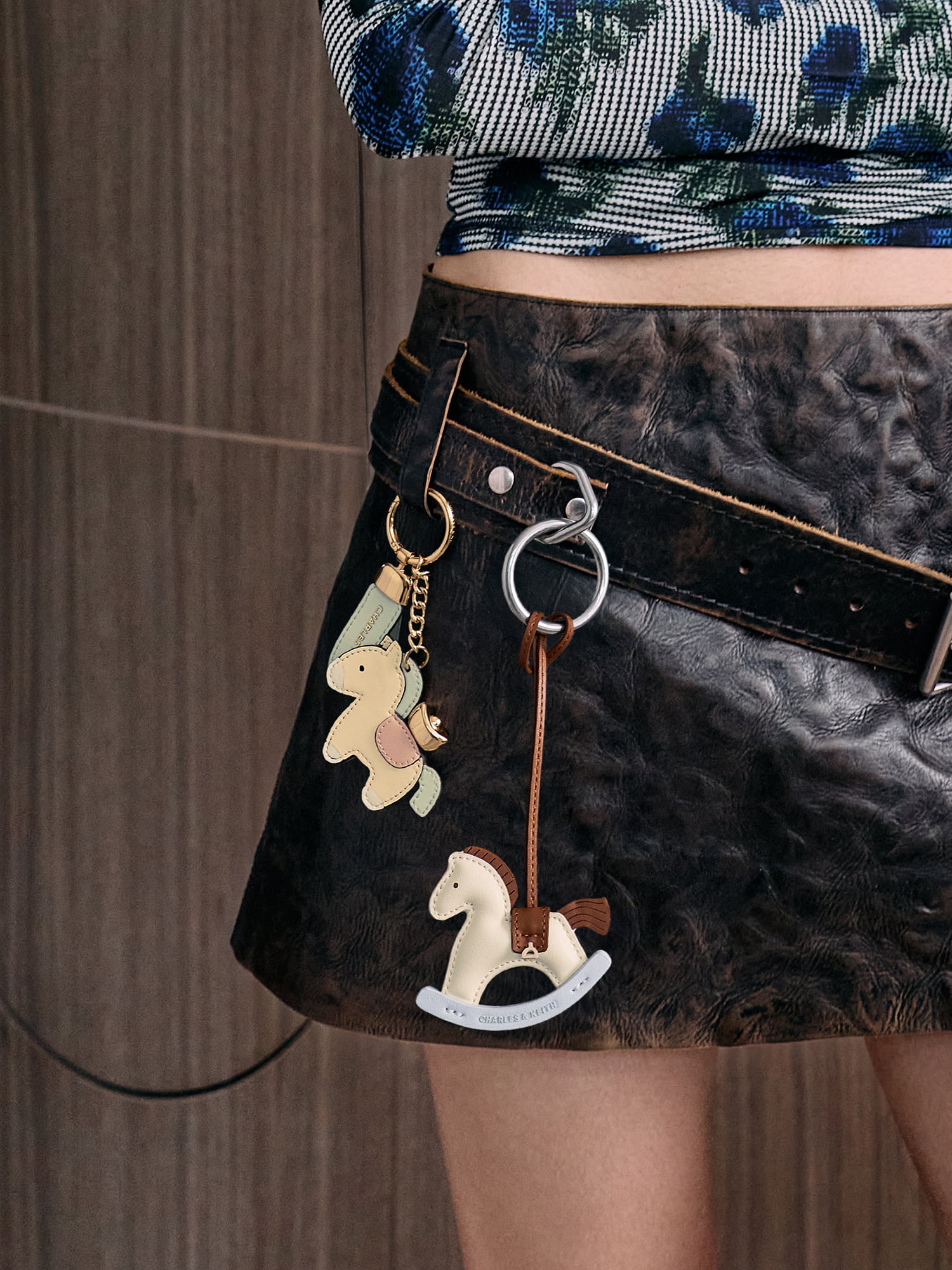 Multicoloured Horse With Gold Ingot Charm, Multicoloured Rocking Horse Charm- CHARLES & KEITH