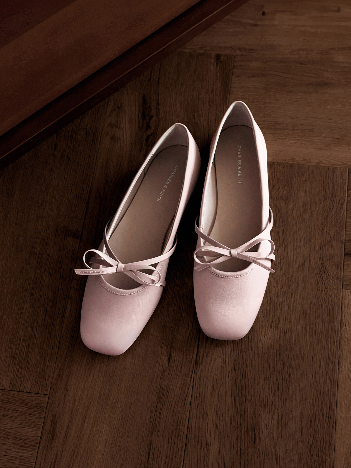 Pink Satin Bow Ballet Flats - CHARLES & KEITH