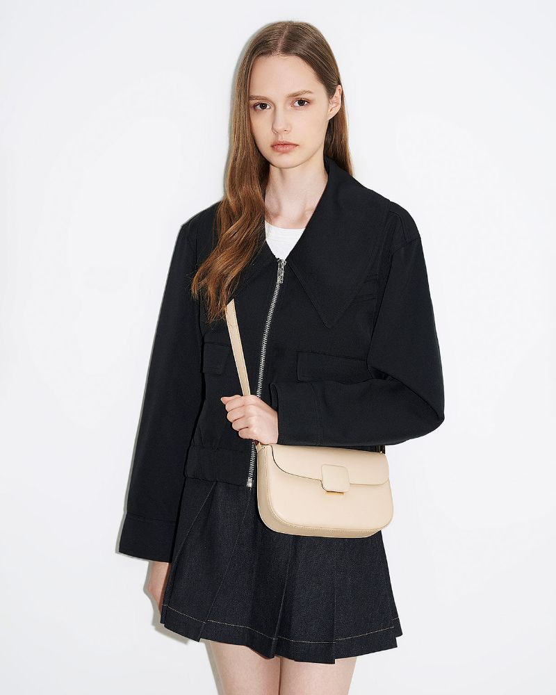 Women’s beige Koa square push-lock shoulder bag - CHARLES & KEITH