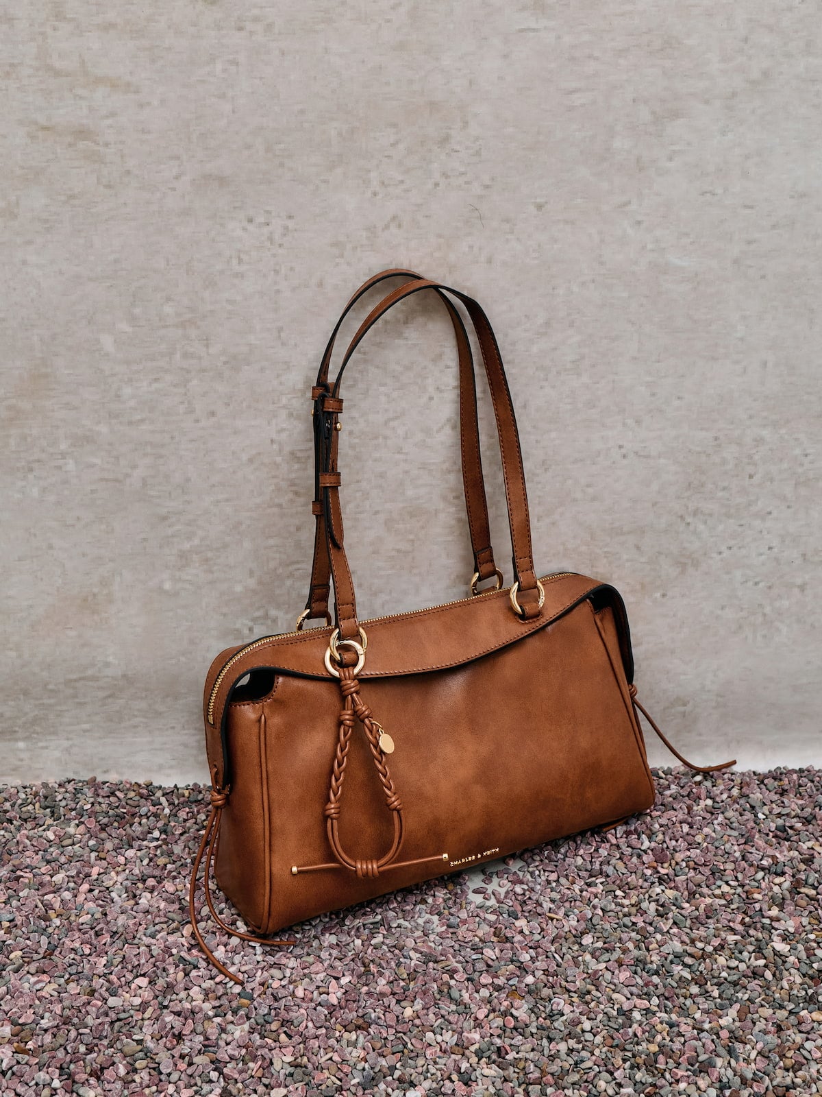 Haylen Braided-Charm Tote Bag - Distressed Tan - CHARLES & KEITH