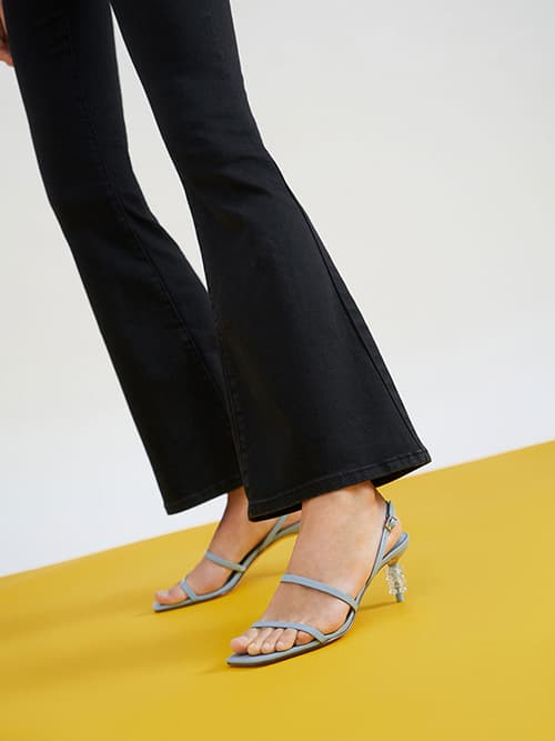 Geometric Heel Strappy Sandals, Light Blue