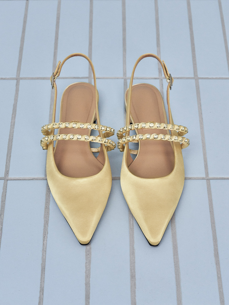 Women’s Goldie recycled polyester gem-encrusted slingback flats  - CHARLES & KEITH