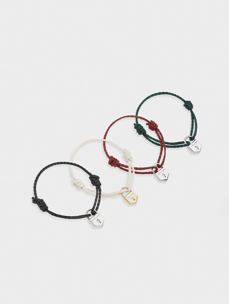 Women’s lock motif leather bracelet in black, white, red and green – CHARLES & KEITH