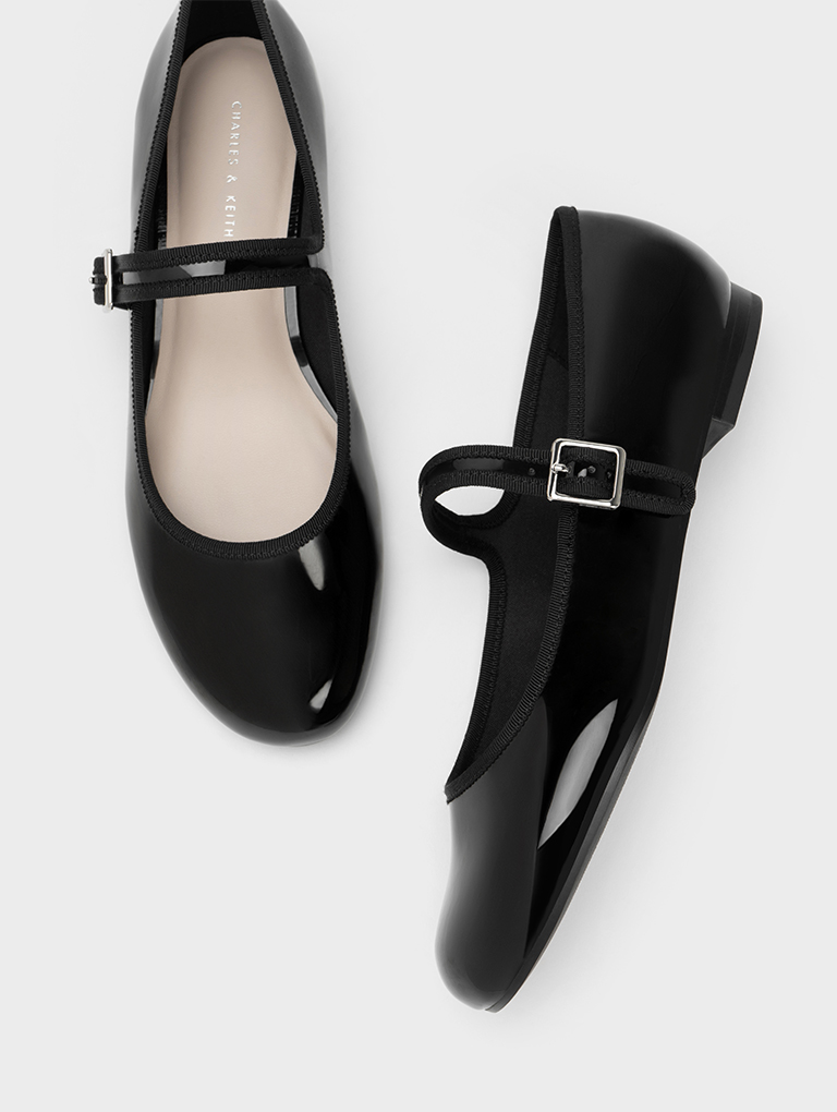 Women’s patent buckled Mary Jane flats in black – CHARLES & KEITH