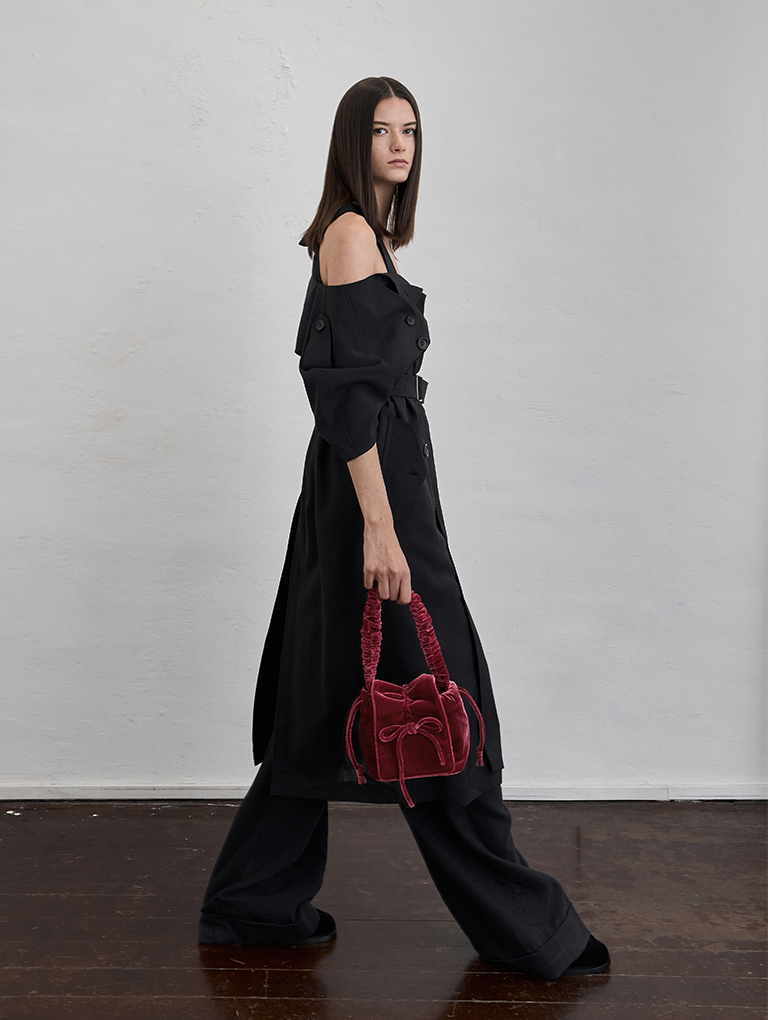 Women’s velvet ruched top-handle bag in pink  - CHARLES & KEITH