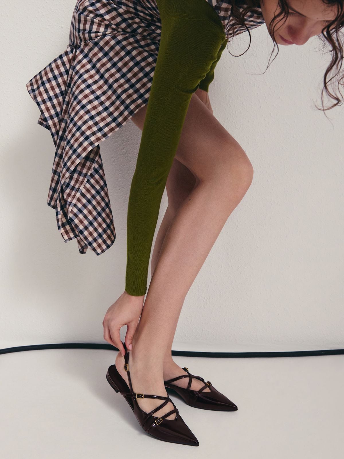 Burgundy Maybelle Patent Strappy Slingback Flats - CHARLES & KEITH