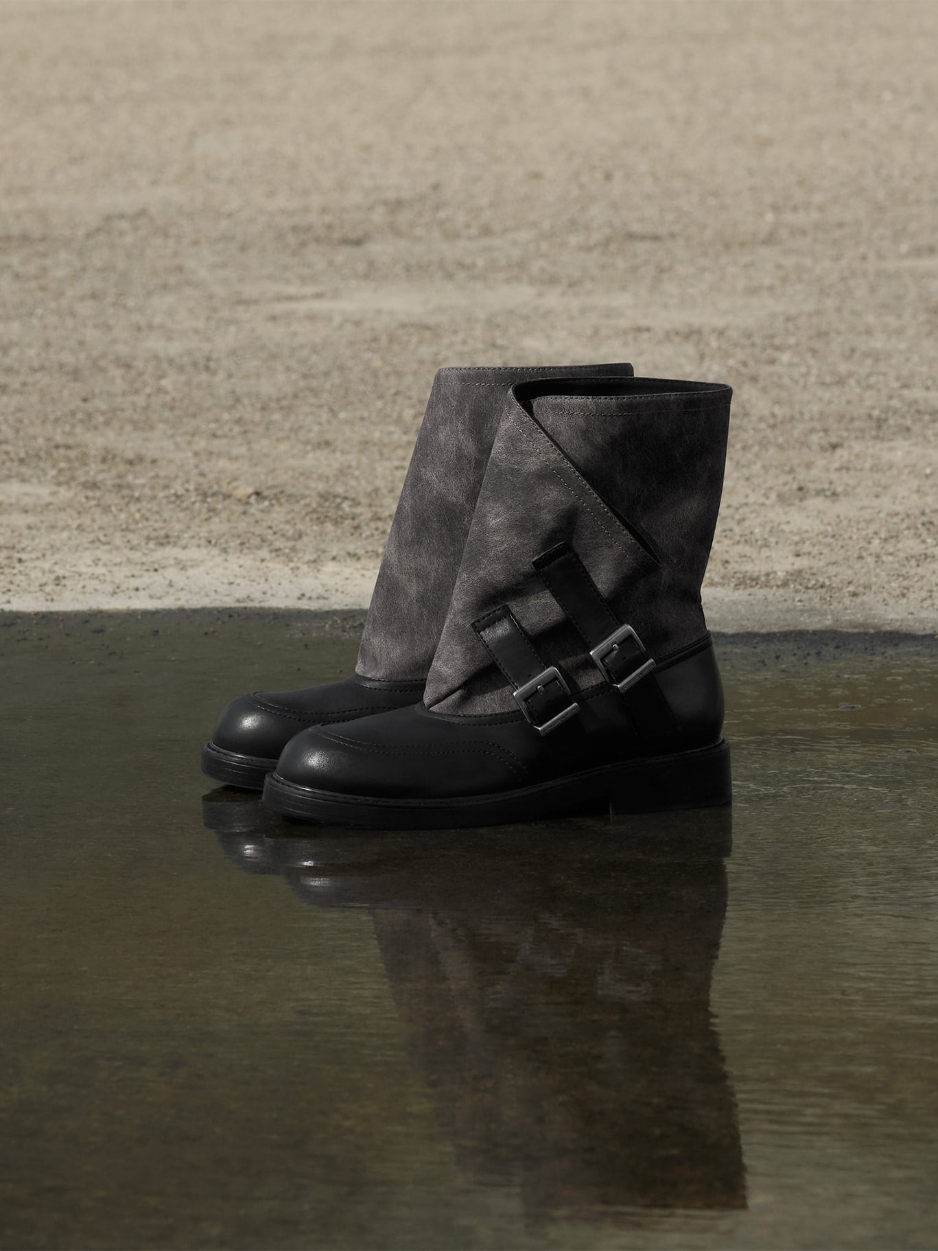 Aether Buckled Calf Boots - CHARLES & KEITH