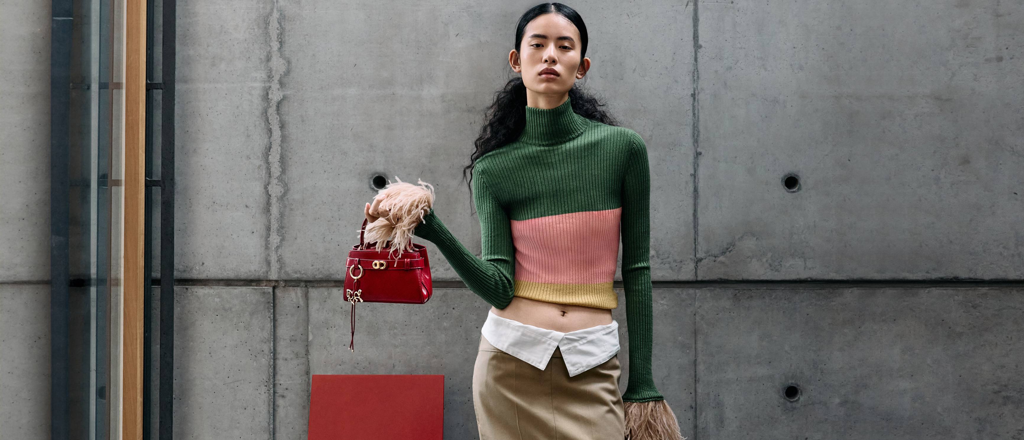 Sammie Horse-Motif Drawstring Bucket Bag in red and Orinda Knot-Pearl Mary Jane Flats in light pink  - CHARLES & KEITH