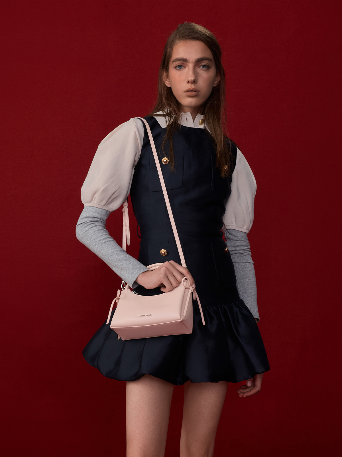 Soft Pink Hazel Bow Top Handle Bag - CHARLES & KEITH