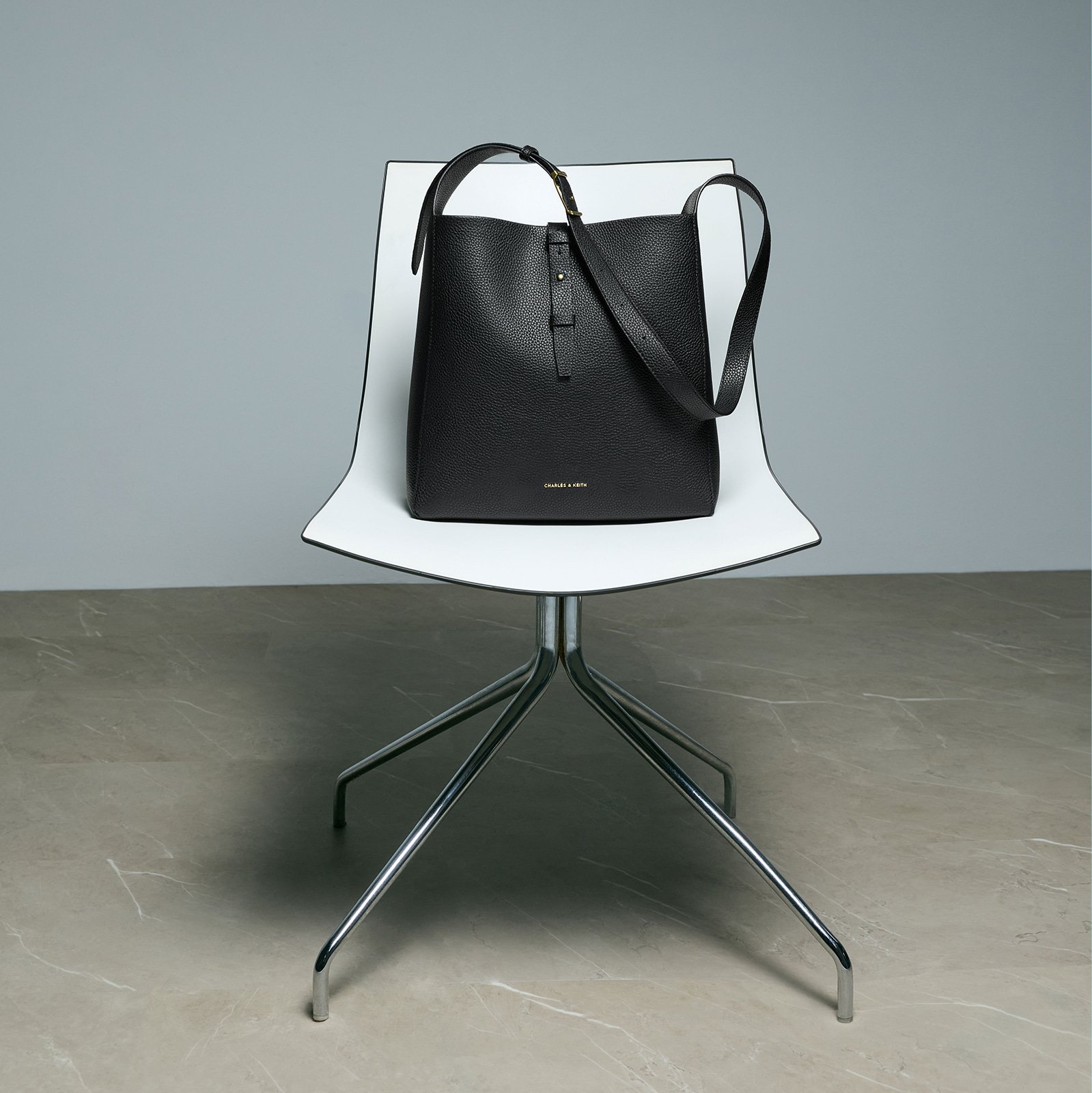 Black Beryl Recycled Leather Belted Hobo Bag - CHARLES & KEITH