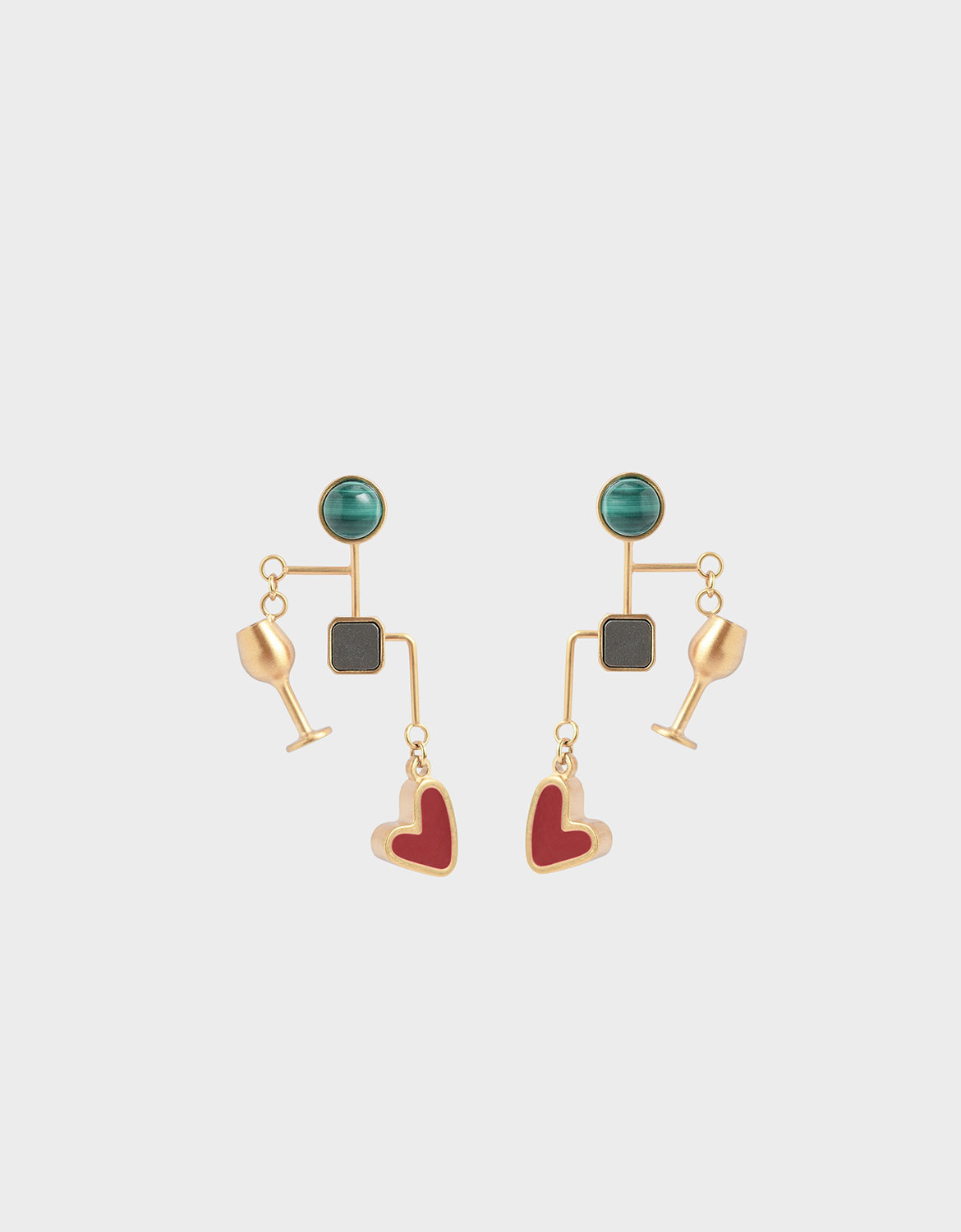 Women’s gold Malachite & Pyrite stone earrings