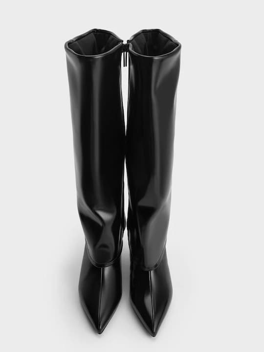 Black Pointed Stiletto Knee-High Boots - CHARLES & KEITH