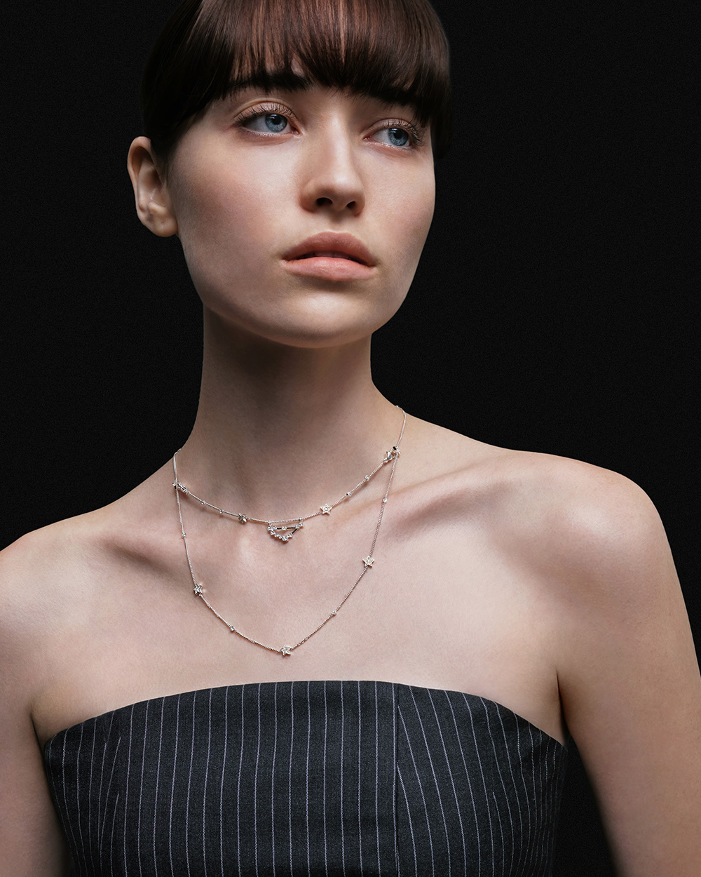 Women’s Horoscope crystal star double-chain necklace in silver   - CHARLES & KEITH