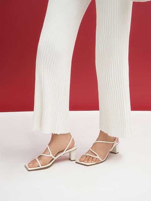 Strappy Toe-Loop Heeled Sandals, White
