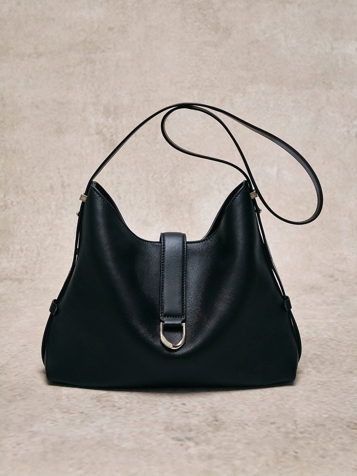Gabine Leather Belted Hobo Bag - Black -  CHARLES & KEITH