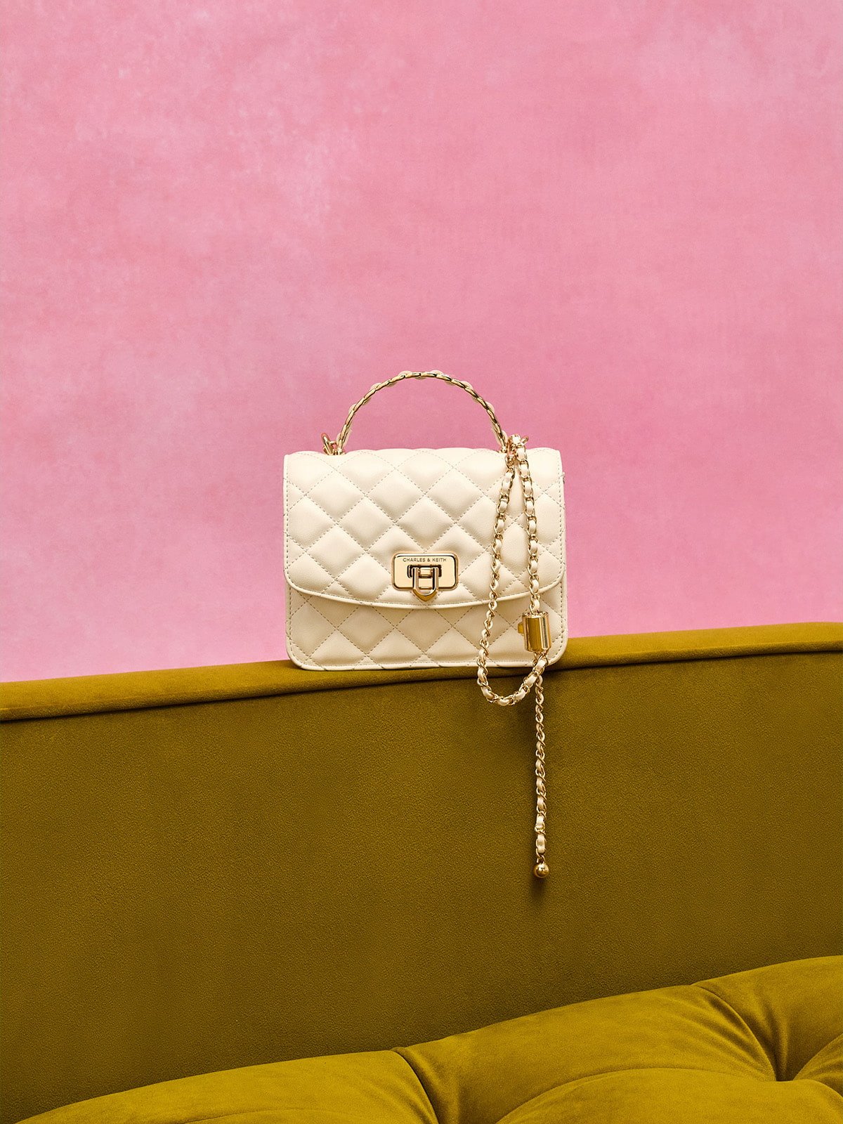 크레시다 퀼티드 탑 핸들 백 - 크림 - CHARLES & KEITH