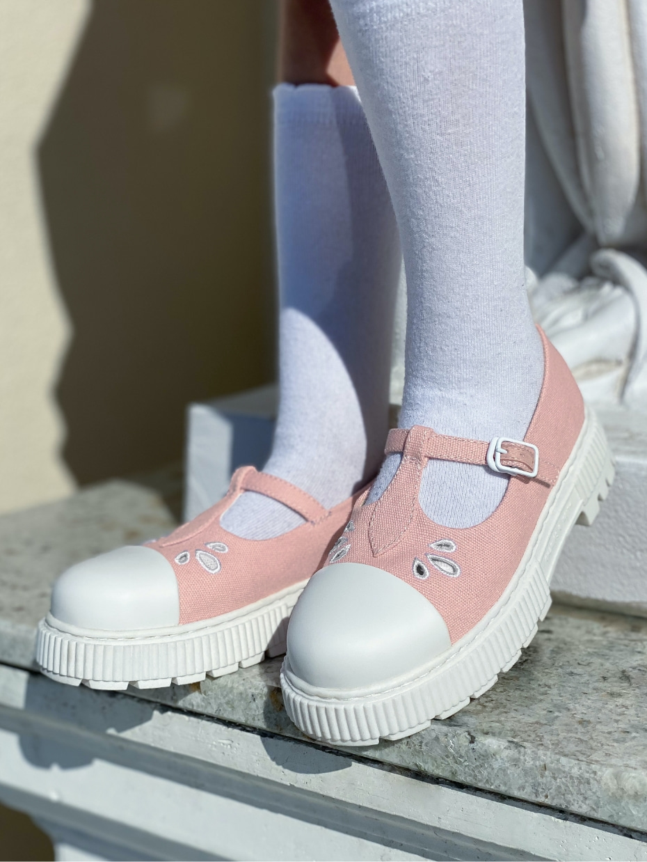 Girls’ Recycled Cotton Platform Mary Janes in pink - CHARLES & KEITH