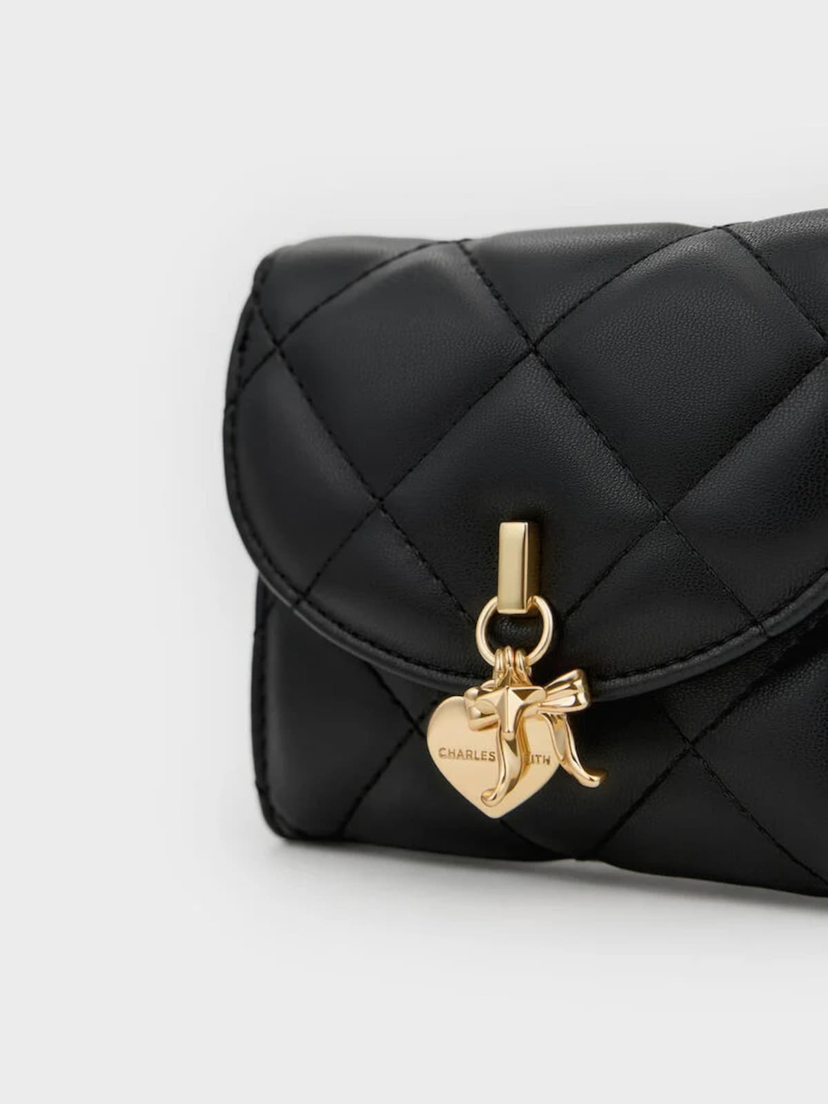 Black Arrietty Quilted Curved-Flap Wallet - CHARLES & KEITH