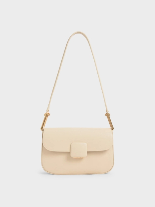 Ivory Front Flap Top Handle Bag - CHARLES & KEITH CA