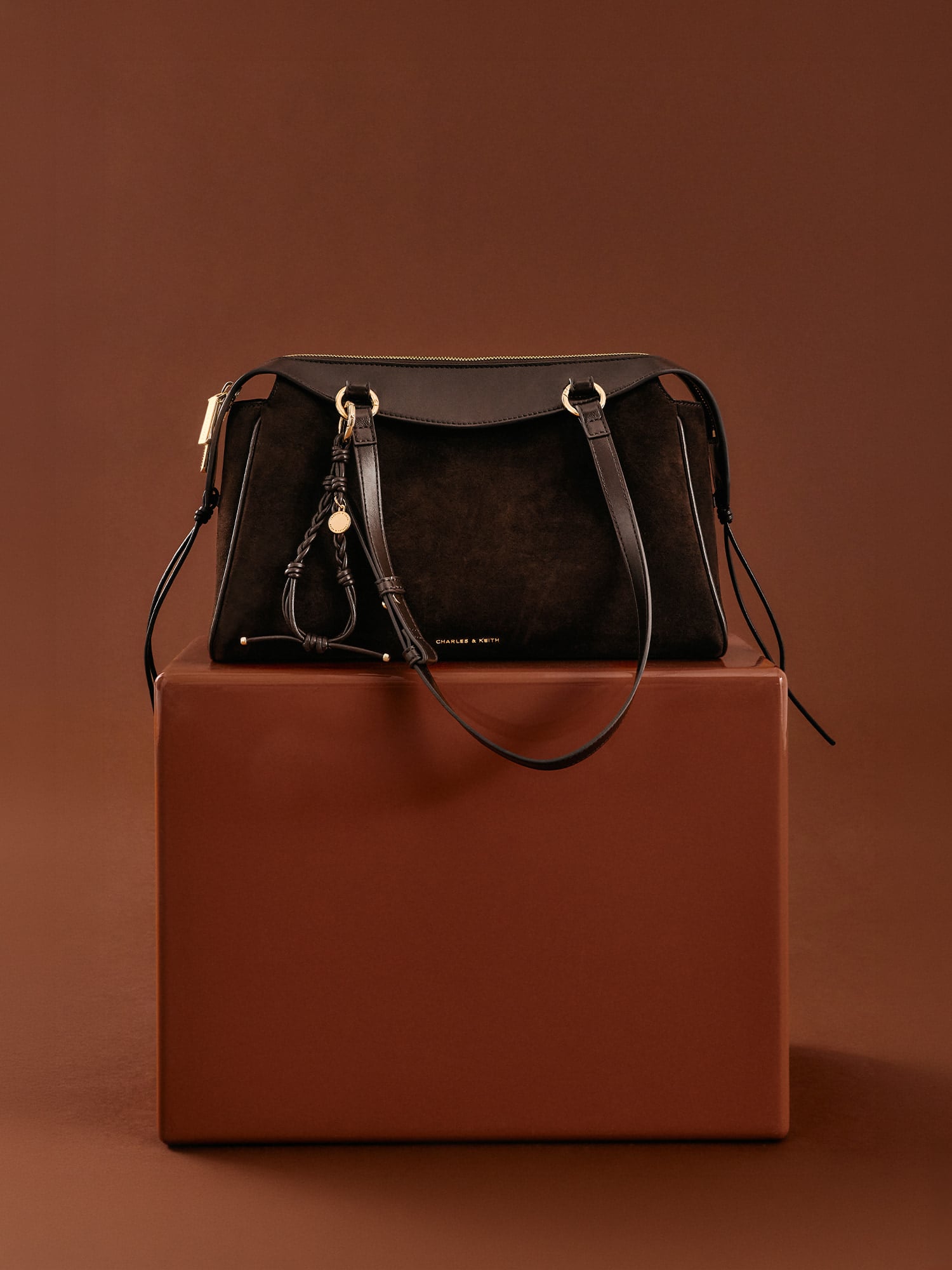 Espresso Brown Haylen Braided-Charm Tote Bag - CHARLES & KEITH