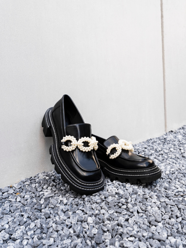Women’s Perline beaded platform loafers in black - CHARLES & KEITH