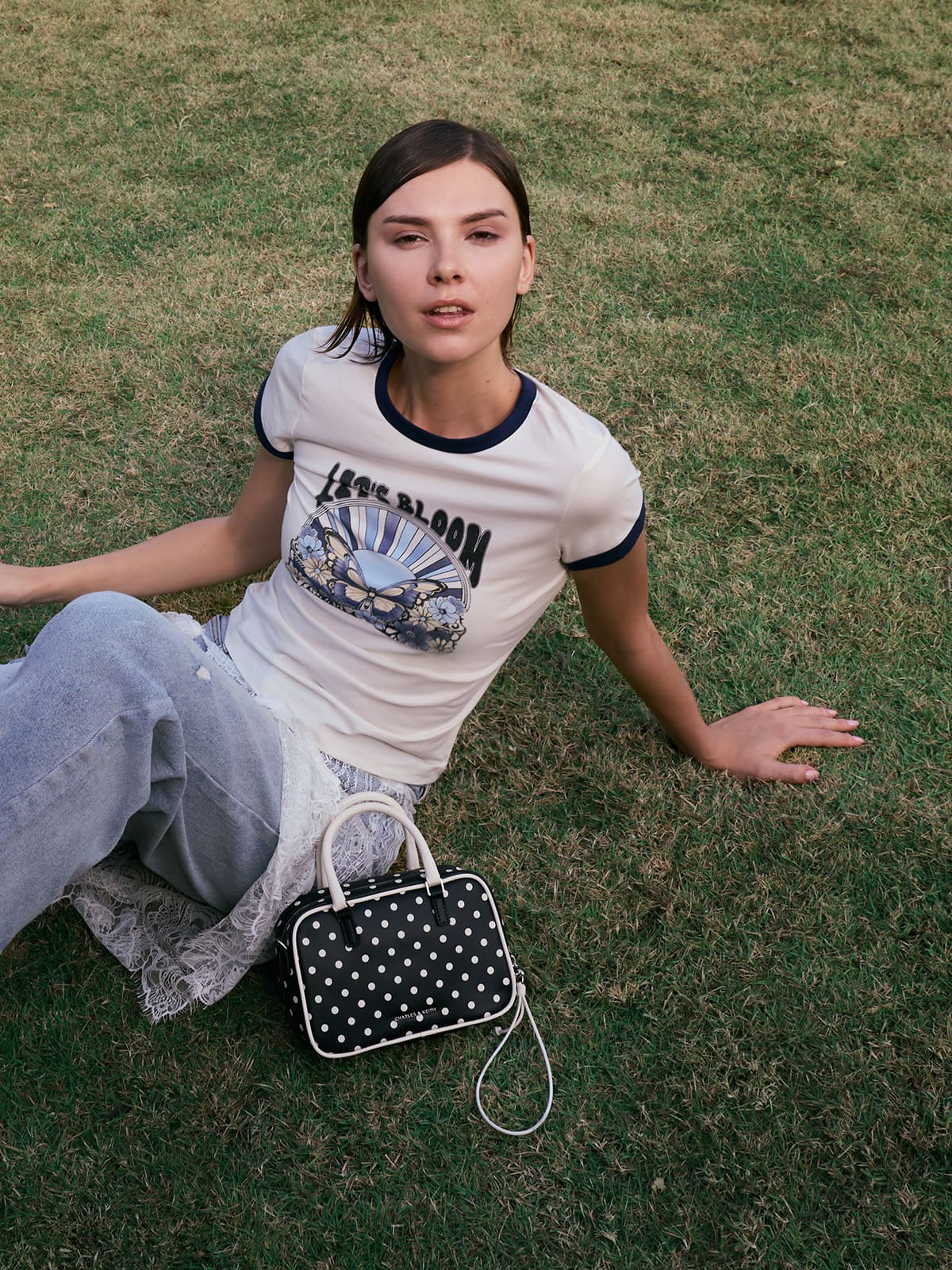 Noir Sianna Polka-Dot Bowling Bag - CHARLES & KEITH