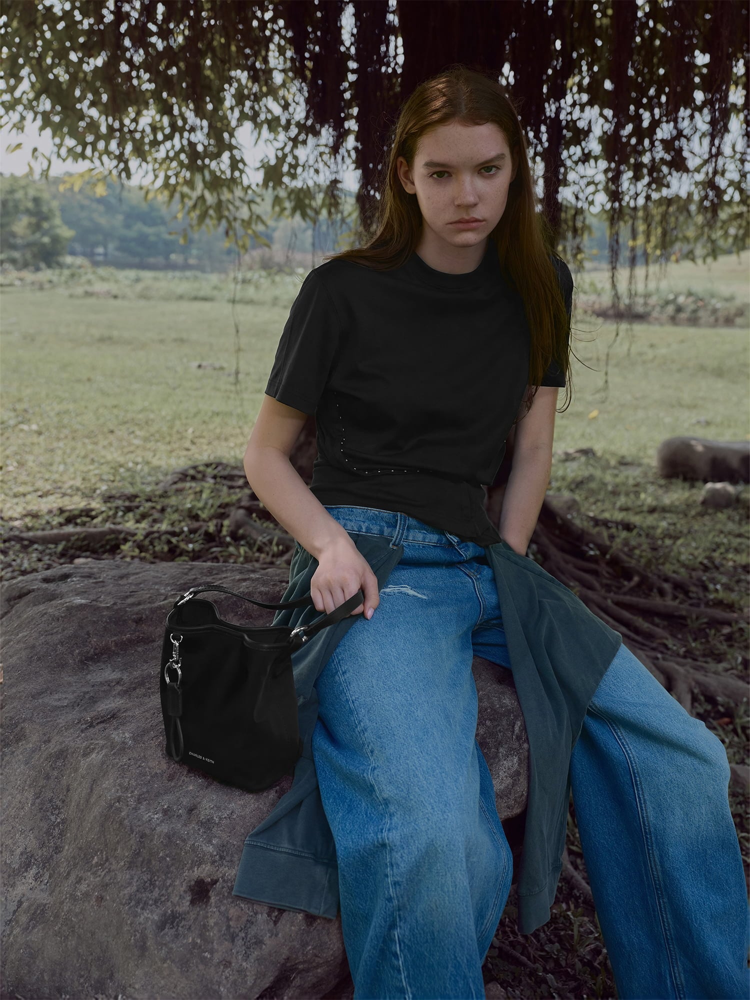 Noir Levy Nylon Bucket Bag - CHARLES & KEITH