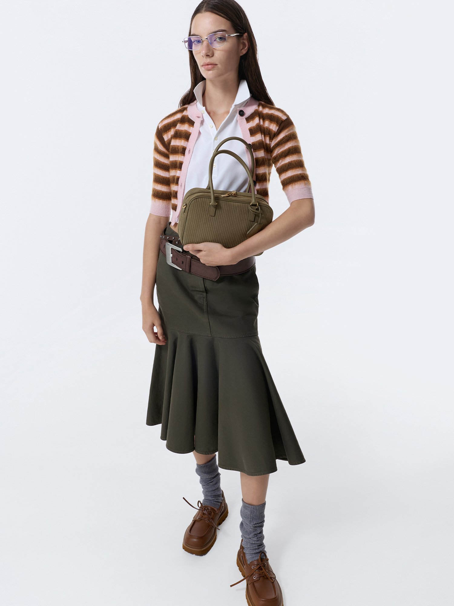 시아나 코듀로이 볼링 백 딥 올리브- CHARLES & KEITH