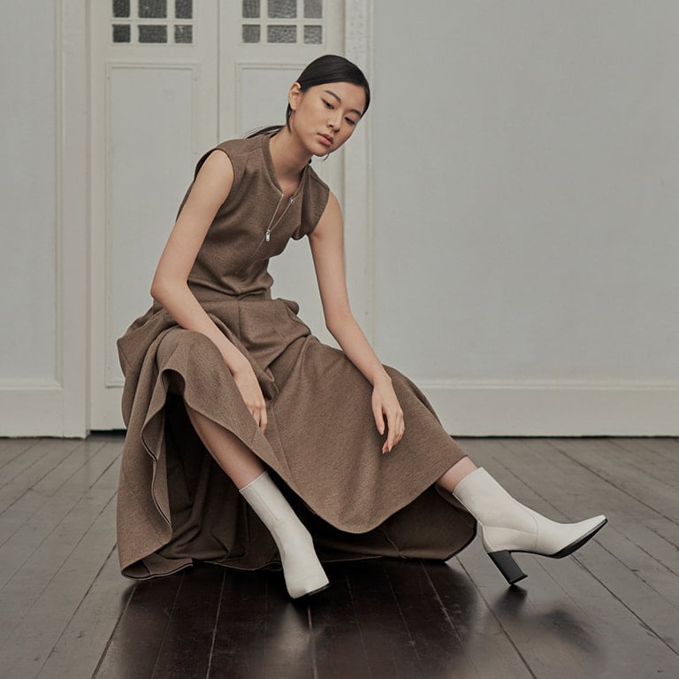 Women’s stacked heel ankle boots in chalk – CHARLES & KEITH