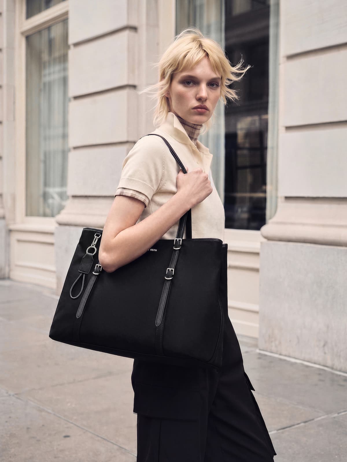 Noir Levy Nylon Tote Bag - CHARLES & KEITH