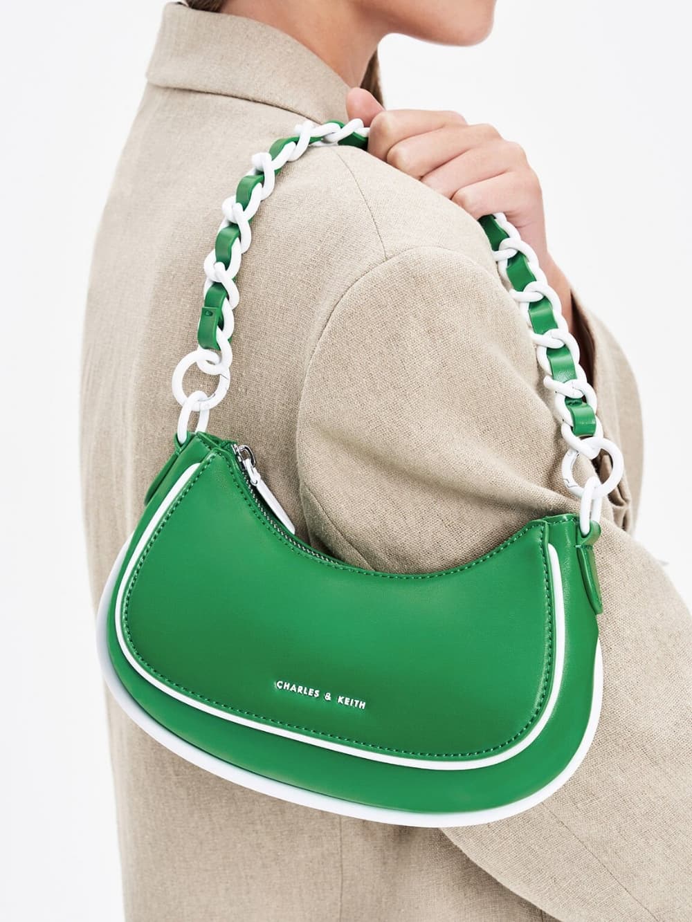 Women’s green Alouette curved shoulder bag - CHARLES & KEITH