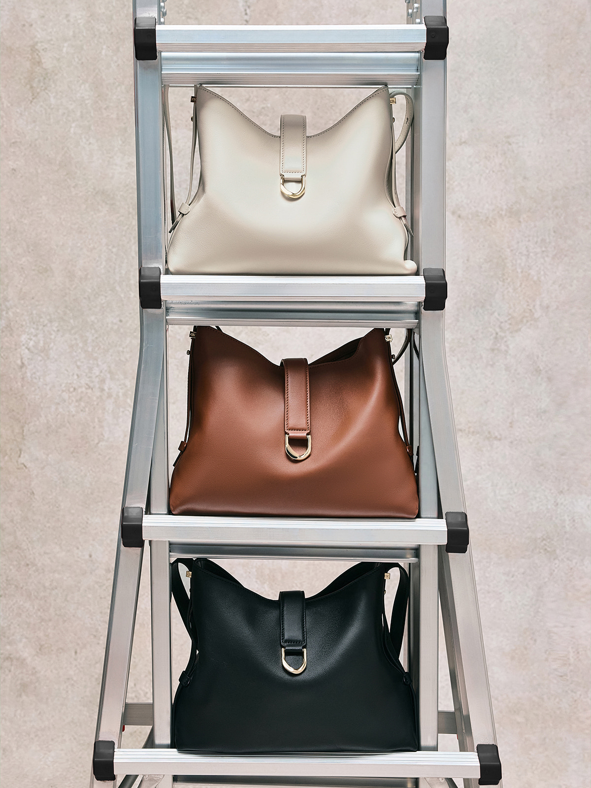 Black Gabine Leather Belted Hobo Bag - CHARLES & KEITH