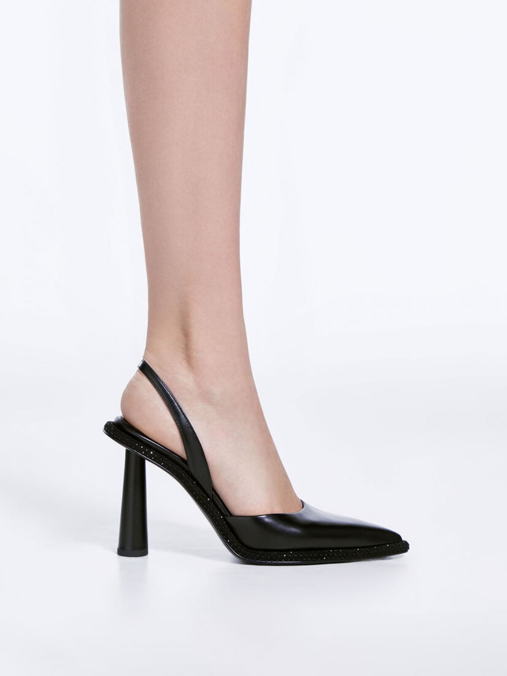 Women’s black crystal-embellished pointed-toe slingback pumps - CHARLES & KEITH